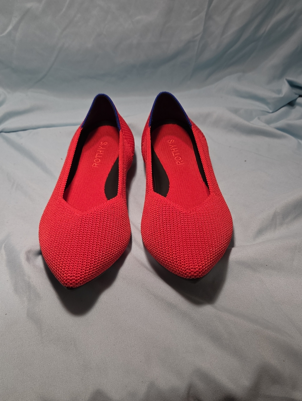 Rothy's Red Pointed Knit Flat with Blue Trim - Women Sz 8